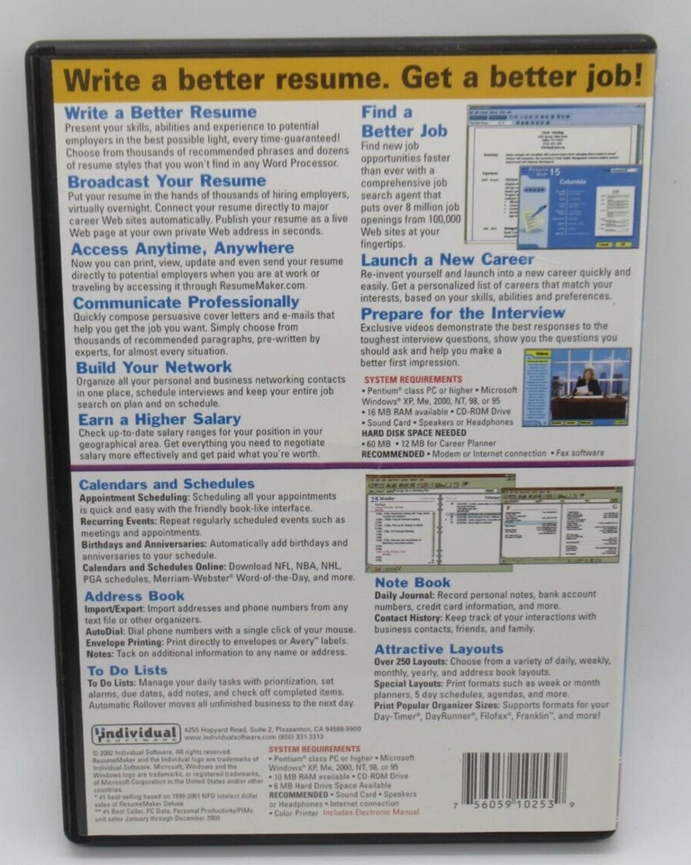 RESUME MAKER DLX & ORGANIZE-QUICK & EASY PRODUCTIVITY 2-DISC PC CD-ROM SOFT. SET - Image 2 of 2