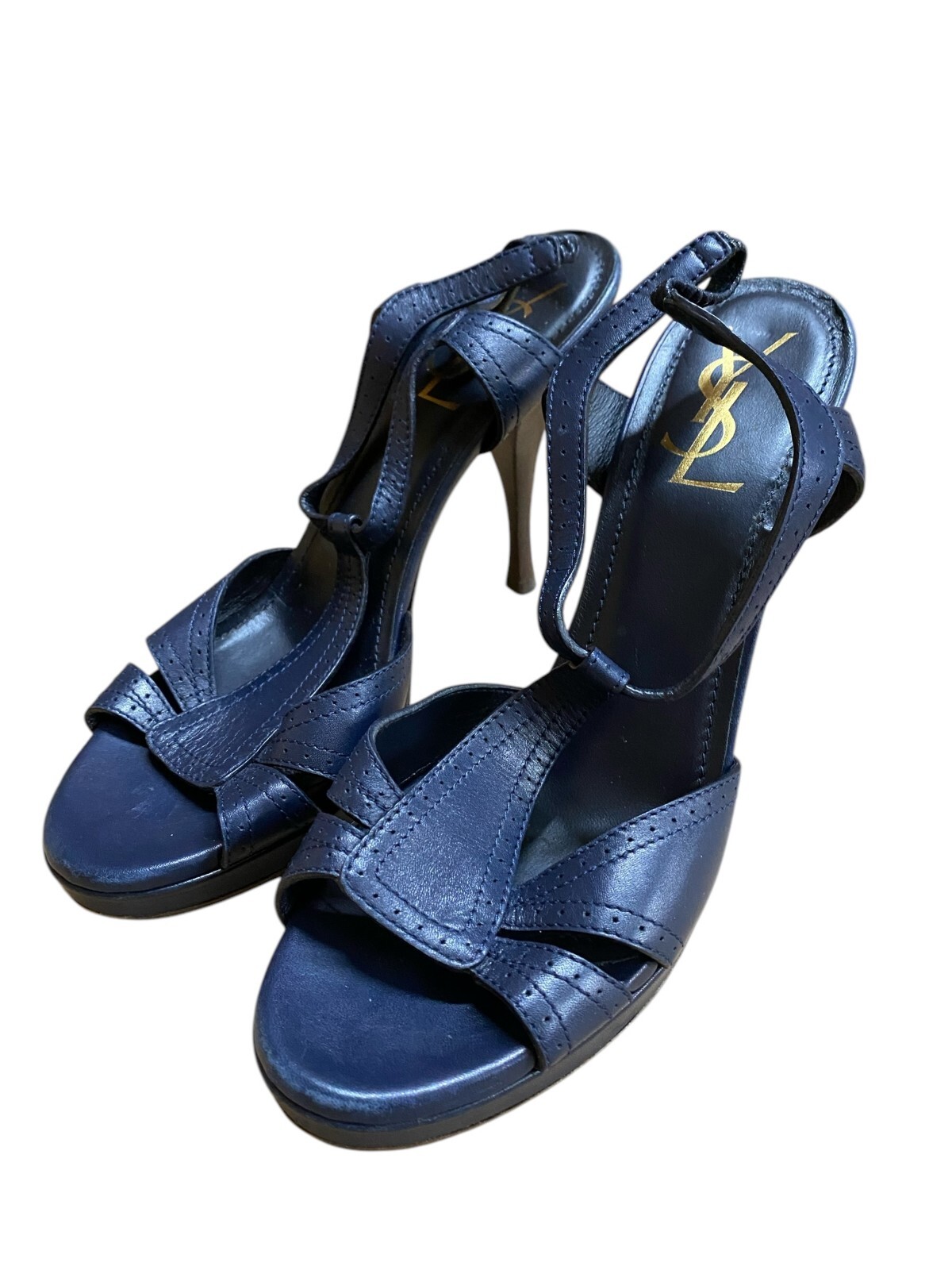 Sandali Saint Laurent Tribute BLU NAVY in pelle verniciata plateau 37 5