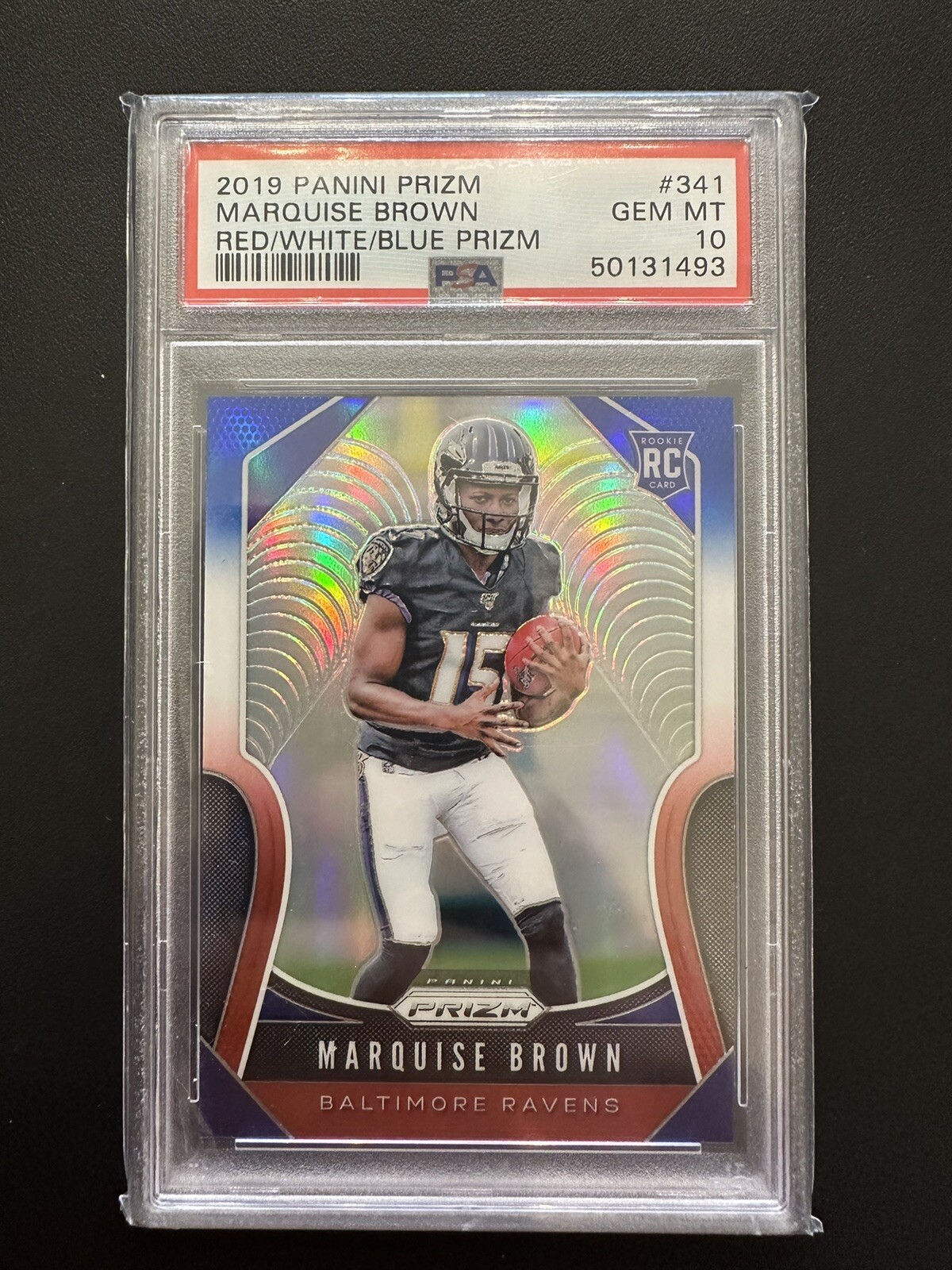 2019 Panini Prizm #341 Red White Blue Prizm Marquise Brown RC PSA 10 Gem Mint🔥!