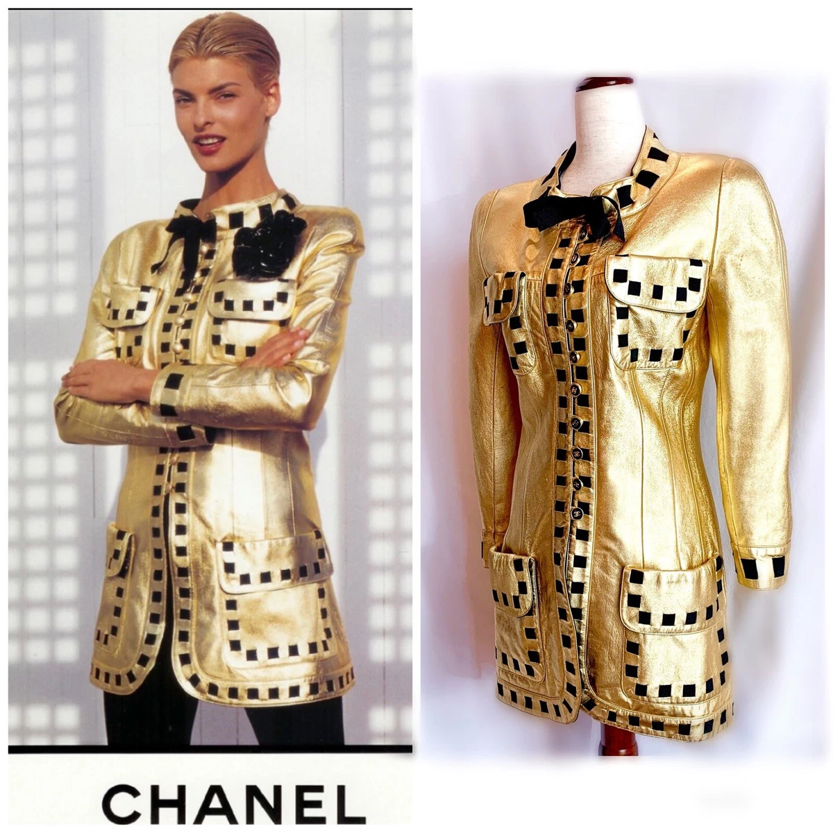 CHANEL ICONIC GOLD METALLIC LEATHER RUNWAY GORGEOUS JACKET VINTAGE 90 s SZ 36