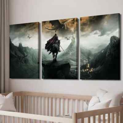3pcs Flying Dragon And Black Knight Wall Art Canvas Unframed/Framed