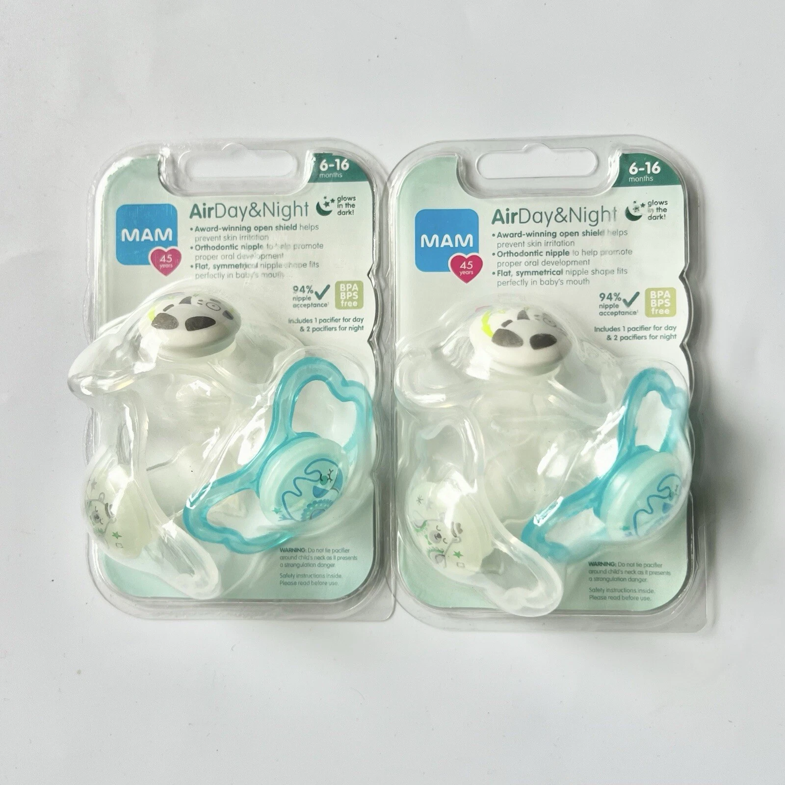 MAM Orthodontic Pacifier Air Day & Night 6 Pack 6-16 Months Glow In Dark