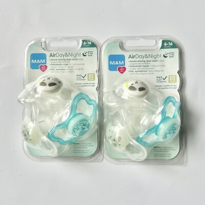MAM Orthodontic Pacifier Air Day & Night 6 Pack 6-16 Months Glow In Dark