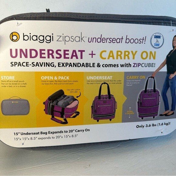 Biaggi Zipsak Boost Foldable Underseat Carry-On Expands to Full Size Carryon