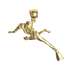 New 14k Yellow Gold Scuba Diver Pendant