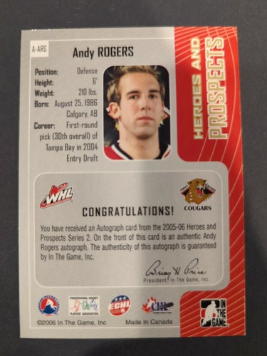 2005-06 ITG Heroes and Prospects Auto Andy Rogers #A-ARG Auto - Picture 2 of 2