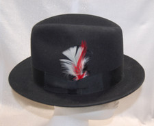 Vintage MALLORY Genuine Fur Felt Black Fedora With Feather Size 6 3/4