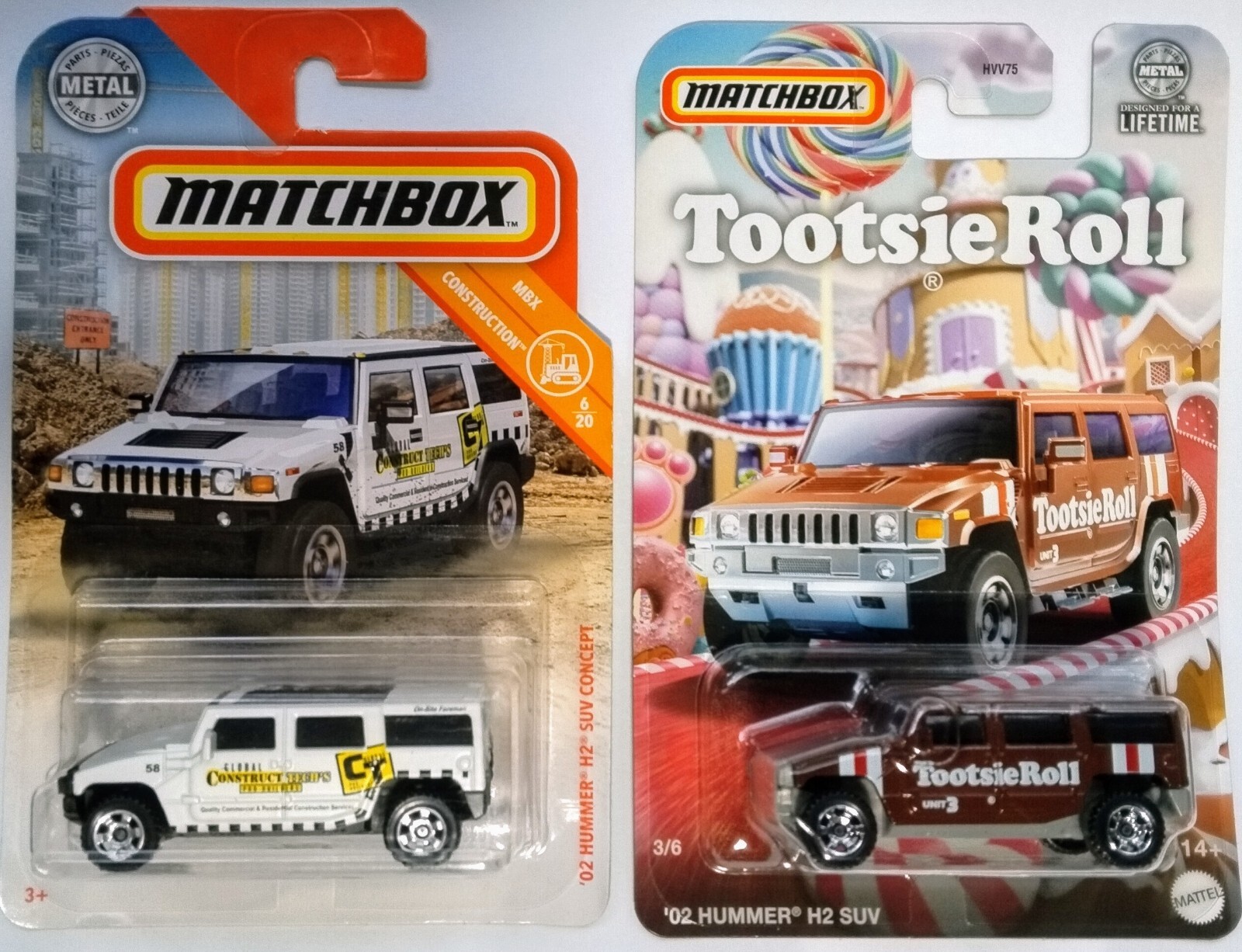 Matchbox '02 HUMMER H2 SUV CONCEPT - MBX Construction + Tootsie Roll Lot of 2