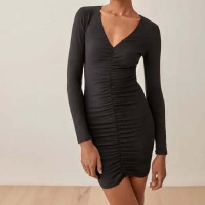 Reformation Ruched Long Sleeve Knit Mini Cally Dress | eBay