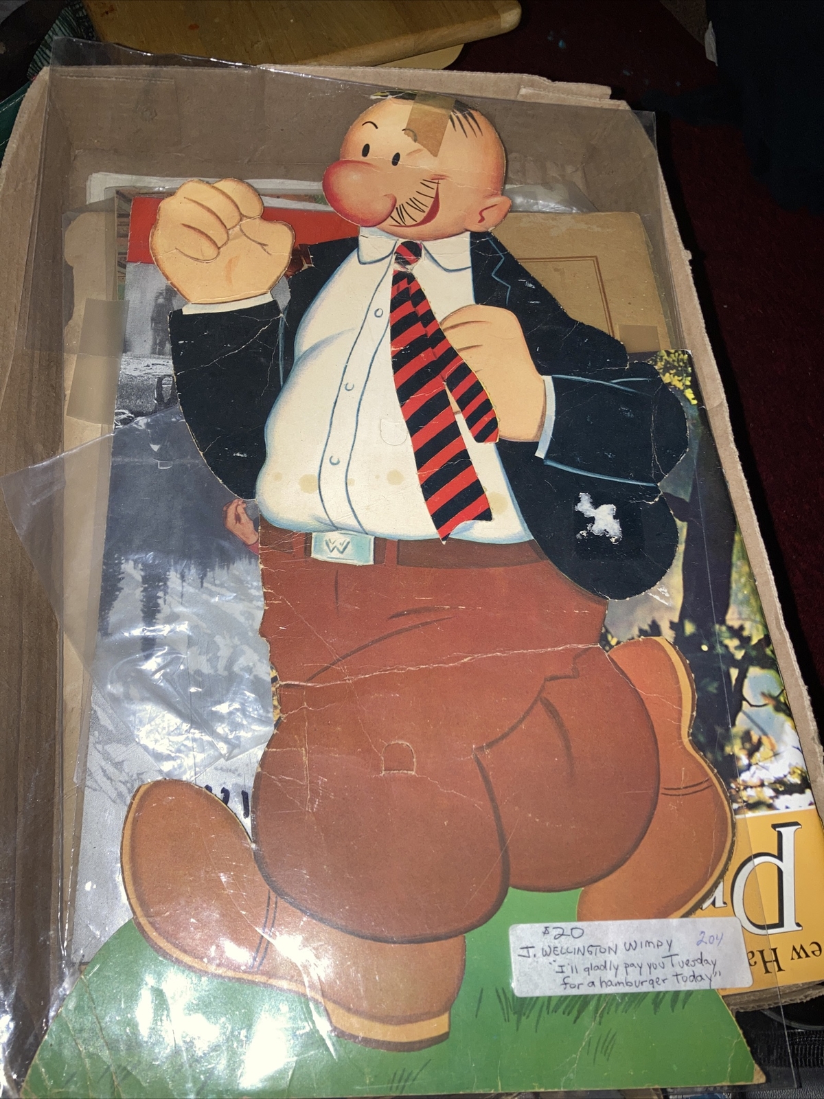 Vintage Popeye J. Wellington Wimpy 17.5” cardboard paper decoration Tie ...
