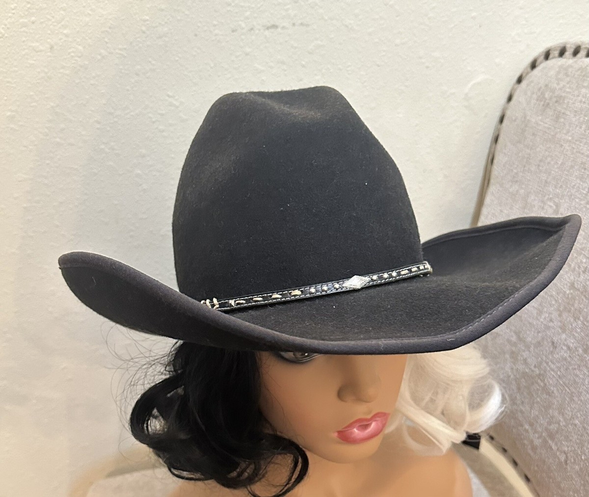 SCALA 100% Wool Felt Western Hat s/M Black, Leather Band  display picture 1