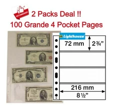 100 Lighthouse 4 Pockets Grande Poly Plastic Pages For Small Banknotes Storage 