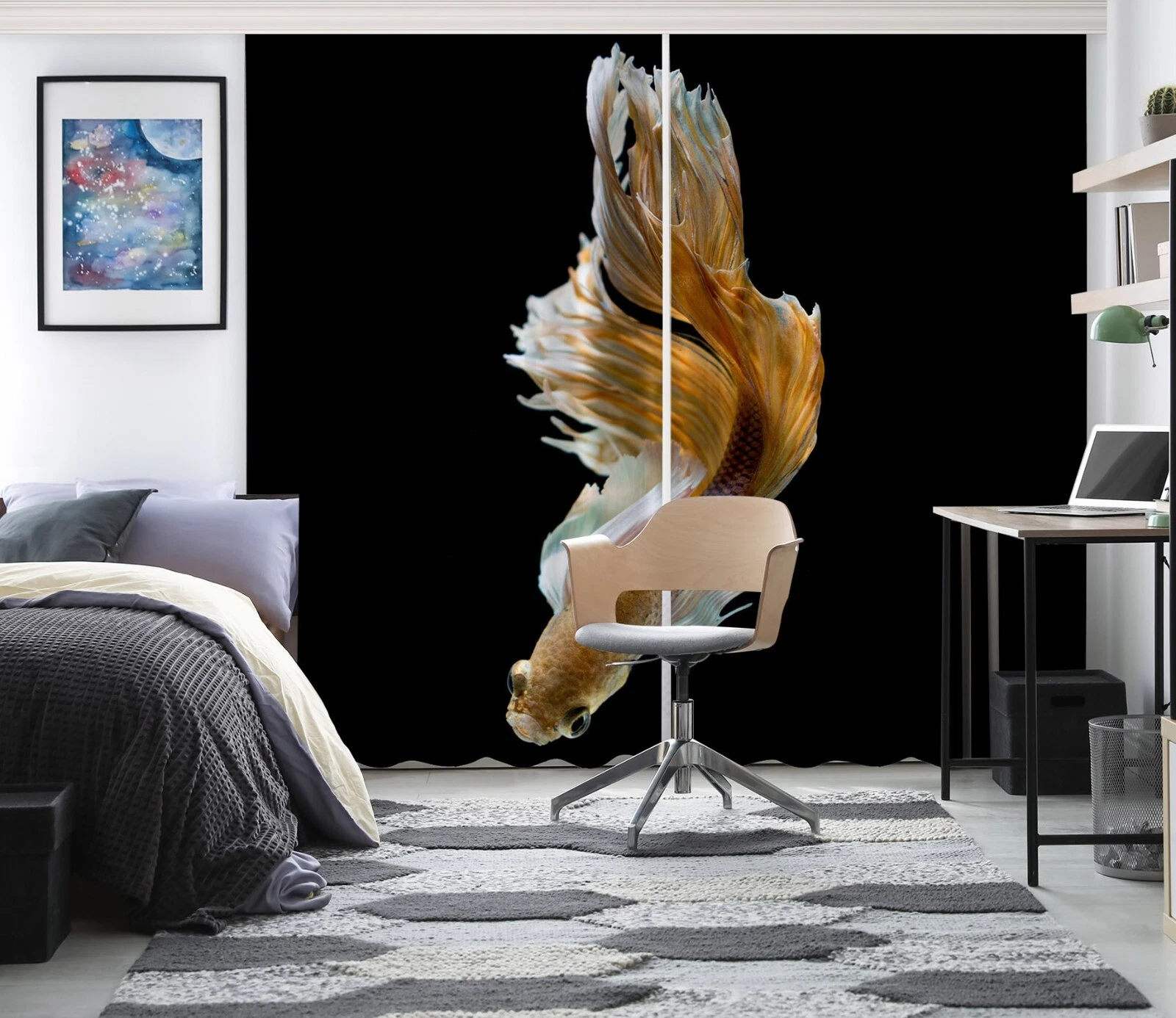 3D Art Goldfish ZHUB418 Animal Photo Curtain Window Blockout Fabric Vera 2023