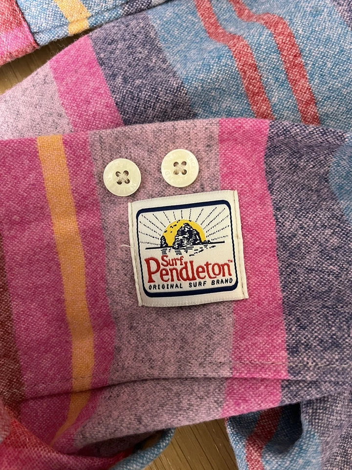 Pendleton X-Large Camisa de Tabla Lana Virgen Rosa Rayas Surf Lazo de Verano Sin Fin Foto 4 de 4