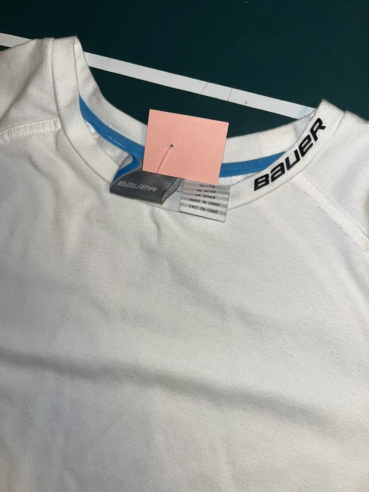 Camisa de hockey sobre hielo Bauer para hombre manga corta capa XL rendimiento blanca negra NHL Foto 3 de 4