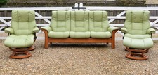 Ekornes Stressless Windsor Green Leather Recliner Sofa Armchairs Footstools Set