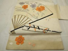 Japanischer Kimono Retro Taisho Nagoya Obi komplett bestickt Fächer fließende...
