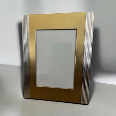Art Deco Style Picture Frame Gold & Silver Tone Metal 7x5.5 Clean Line 3x5 Photo
