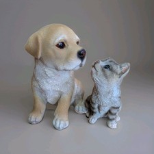 Vintage Resin Cat & Dog Figurine Decorative Collectible Animal Sculpture