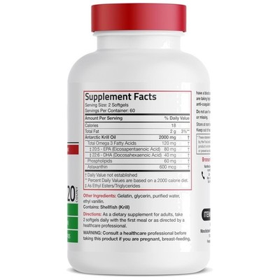 Omega-3 EPA, DHA, Astaxanthin - Antarctic Krill Oil 2000mg-~