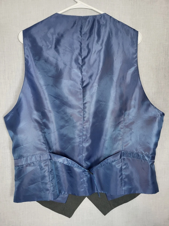 Gray & Blue Vest Men's L Formal J. Ferrar Dress Wedding Suit Classic Waistcoat - Image 2 of 4