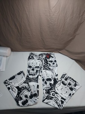 Killstar Skull Pants Goth Punk Emo Bootcut Flare Leg Black And White Size M NWT