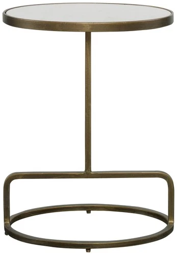 Glam Iron Oval Accent Table 18" x 12" Antique Gold White Marble for Living Room - Picture 2 of 4