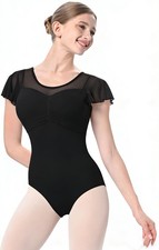 Women Ballet Dance Leotard Mesh Tank Gymnastics Dancewear Chest Padded Lining