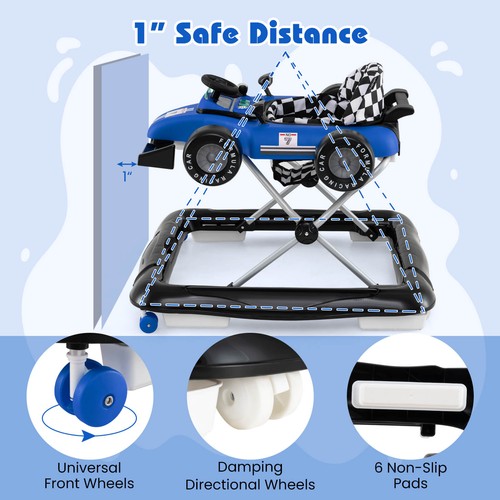 Andador de empuje para bebé 4 en 1 con volante de asiento acolchado de altura ajustable de 3 niveles - Imagen 8 de 10