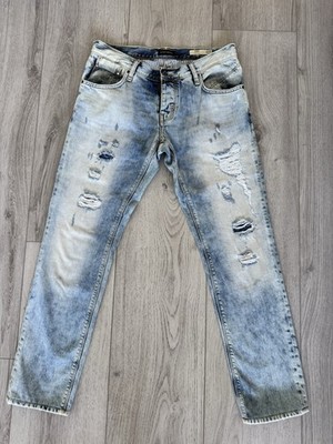 ANTONY MORATO SONNY, RIPPED, BLUE SLIM STRAIGHT MEN JEANS, SIZE 32/31