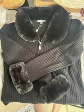 Yummy Black Ribbed Knit Full Zip Cardigan Swe...