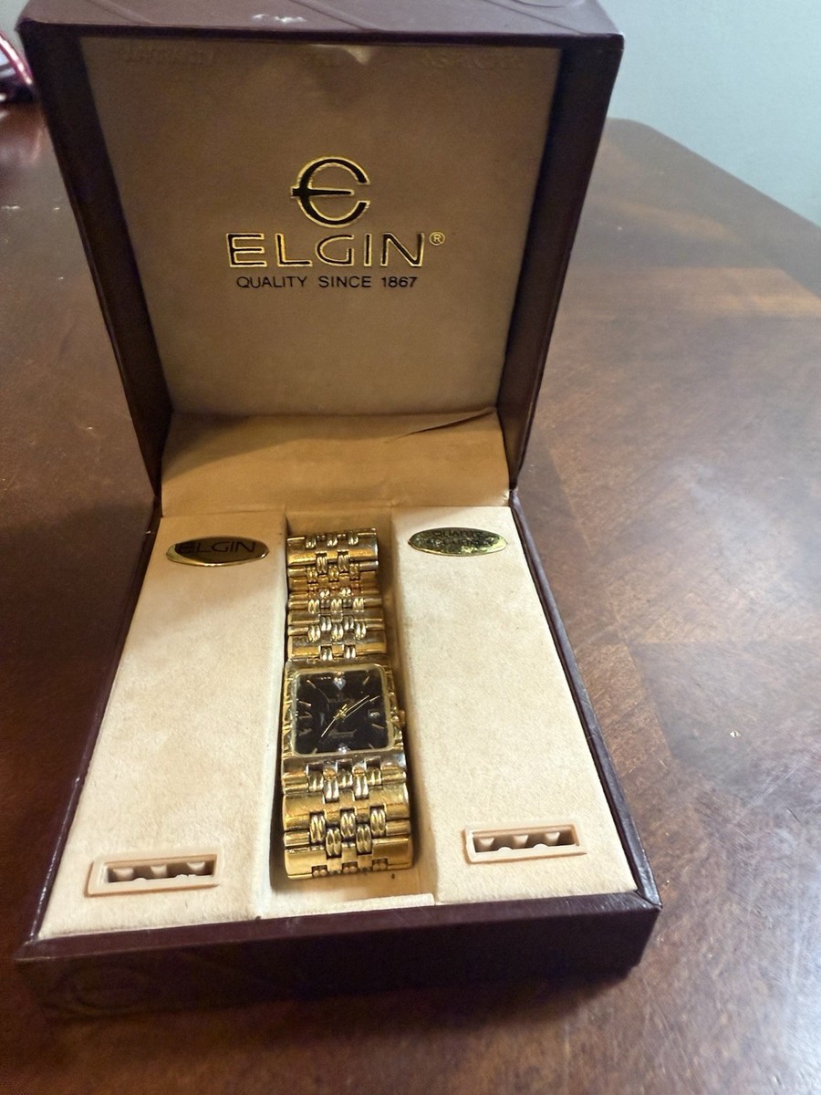 Vintage Elgin Diamond Quartz Black Dial Gold Tone‎ Rectangular Dress Watch Read CZ Elgin Rectangle Dress Analog Watch New | Mercari main image 3
