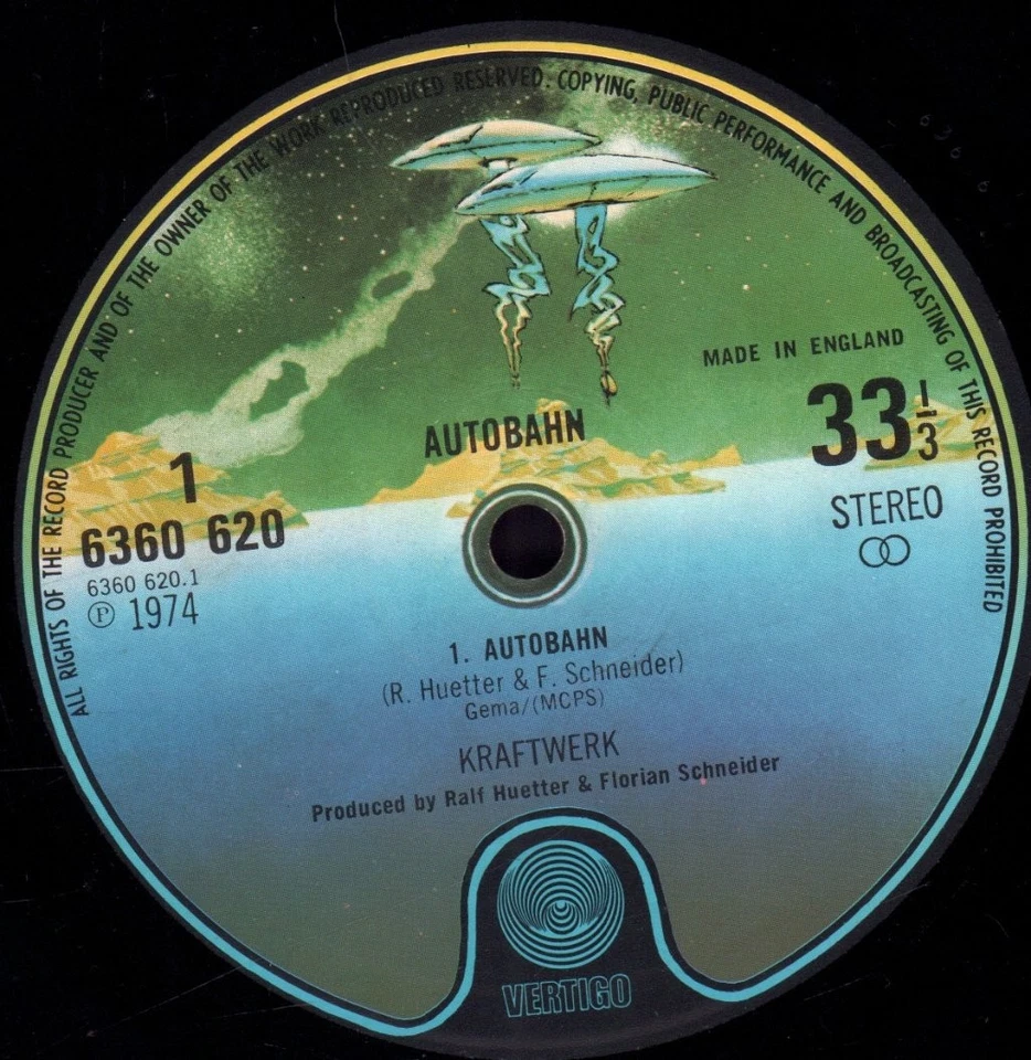 Kraftwerk Autobahn LP vinyl UK Vertigo 1974 embossed sleeve spaceship label - Image 4 of 4