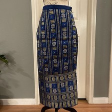Lao Thai Khmer Traditional Skirt blue  Gold pull on side zipper