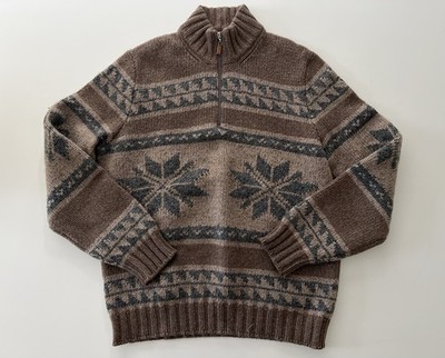 $4000 Brunello Cucinelli 100% Cashmere Brown Half Zip Fair Isle Sweater IT50