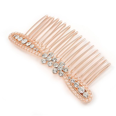 Bridal/ Wedding/ Prom/ Party Rose Gold Tone Clear Austrian Crystal Bow Side