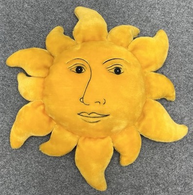 Vtg Celestial Sun Face Yellow Plush 19'' Salamander Graphix Decor Pillow 1990s