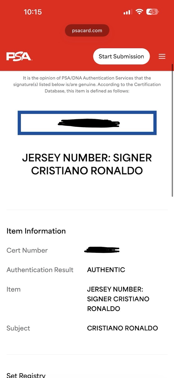 Cristiano Ronaldo PSA Signature Signed Real Madrid Auto Jersey COA view 5