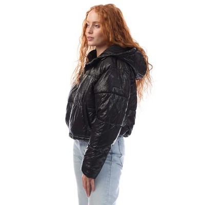 Damen DKNY Cropped Jacke mit Kapuze und Crosswalk-Print in Schwarz