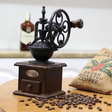 Portable Hand Crank Coffee Grinder Manual Coffee Mill Wooden Drawer Base Gift
