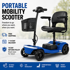 Mobility Scooter 4-Wheel Blue Metal 300 LB 15.5 Mile Range LED Basket USB