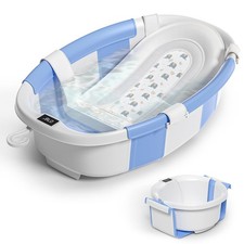 Blue Collapsible Baby Bathtub Newborn-36 Months w/ Thermometer  Cushion