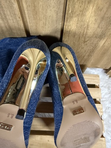 Bebe Mujer Tacones de Aguja Fiesta Botas hasta la Rodilla Azul Jeans Denim Punta Punta Talla 8.5 - Imagen 8 de 8