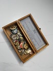 Vintage Pinback Buttons Mixed Lot Assorted Designs in Wooden Box — photo 2