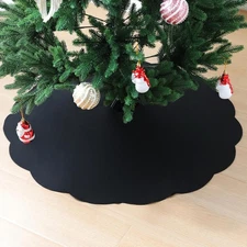 Nonwoven Christmas Tree Skirt,24 inch Scalloped Edge for Xmas 24 inch, Black 