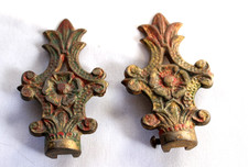 VINTAGE PAIR OF ORNATE BRASS LAMP FINIALS-VERY NICE-AGED