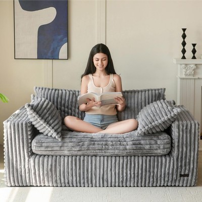 59'' Bean Bag Sofa Couch, Loveseat Boneless Couch in a Box, Upholstered Small ...