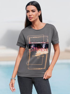 Shirt grau 36 Damen rick Cardona Pailletten Glitzers anthrazit UVP:59,99  2.6036