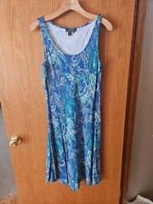 Lauren Ralph Lauren Sun  Dress LRL M Blue Paisley  Cruise Vacation Rayon Knit