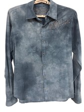 Affliction Button Down Mens Shirt SZ XL Embroidered Mottled Y2K Blue